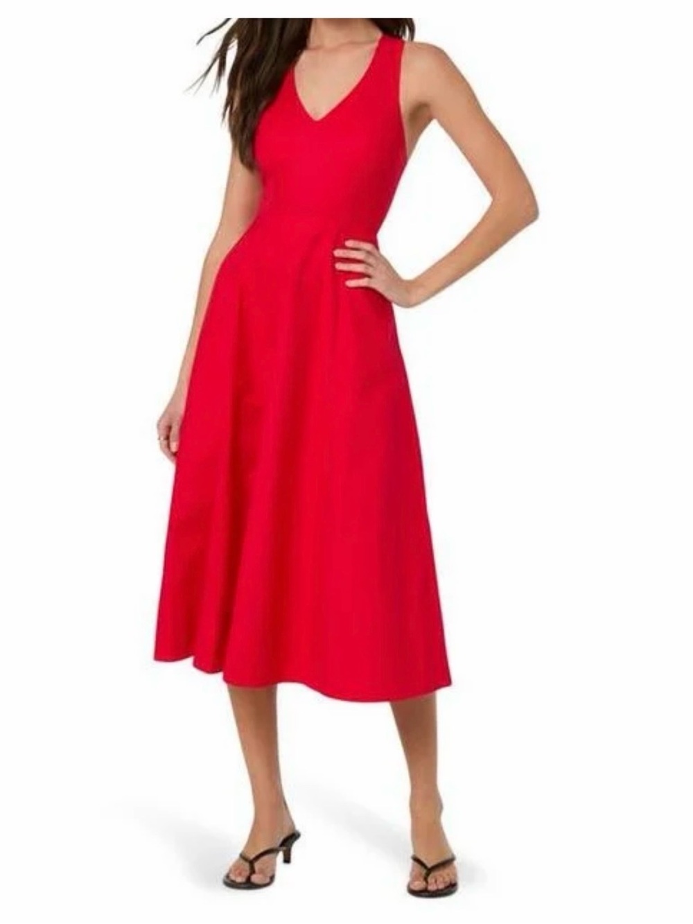 Adelyn Rae Bright Red Sleeveless V-Neck Midi Dress